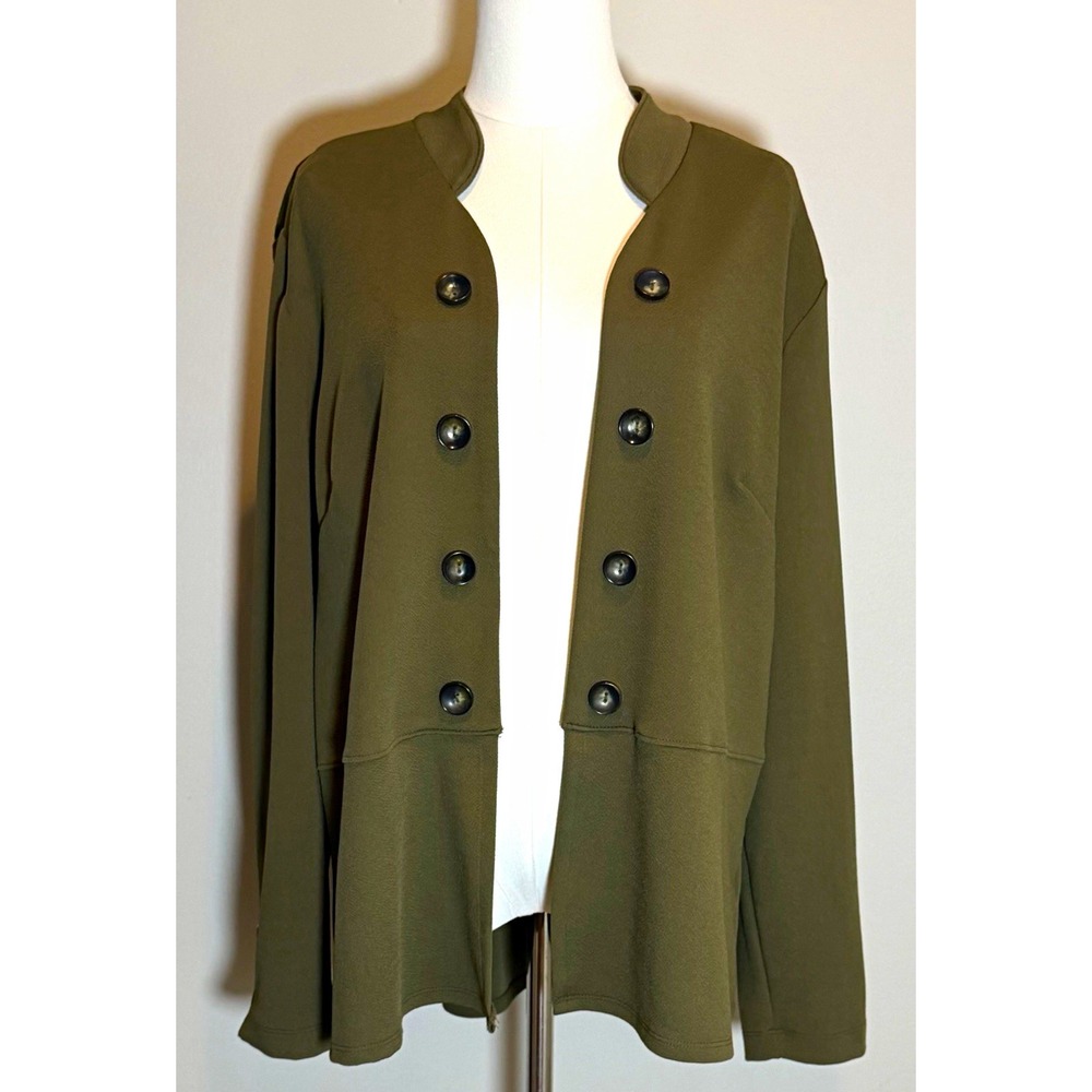 Ophelia Roe Olive Green Solid Button Front Open Jacket Long Sleeve 1X Perfect